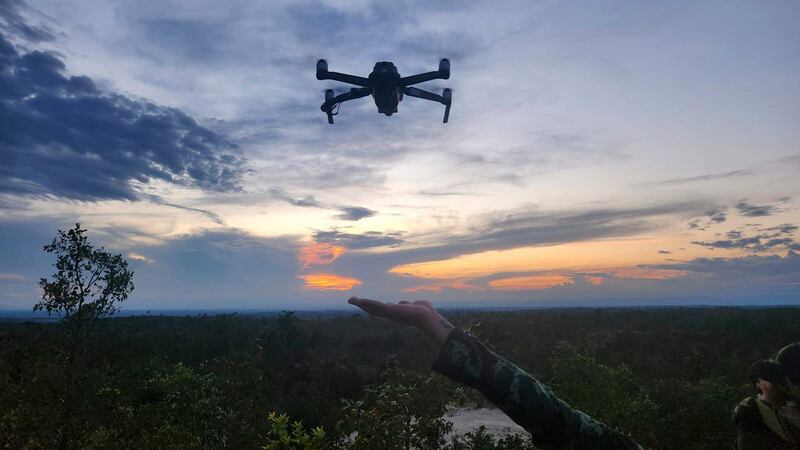 A conventional flying drone used by Wings of the Irrawaddy, an anti-juna local militia group, takes flight in this undated photo. Credit: Wings of the Irrawaddy