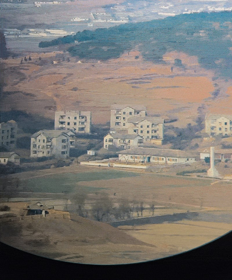 North Korea's Kaepoong propaganda village is seen from the Aegibong Peak Observatory, December 2024.