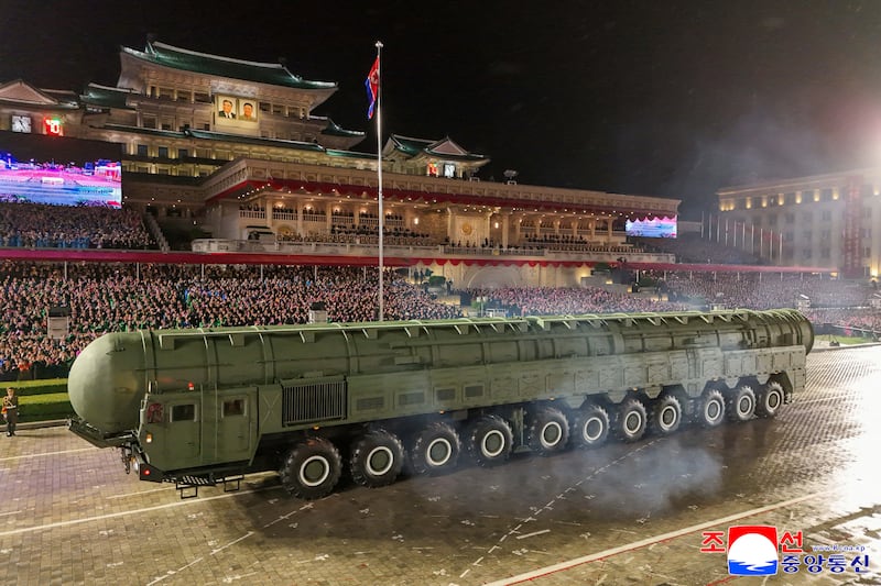 A military parade celebrates the 80th anniversary of the founding of the ruling Workers' Party of Korea in Pyongyang, North Korea, in this image released October 11, 2025 by the North Korean government.