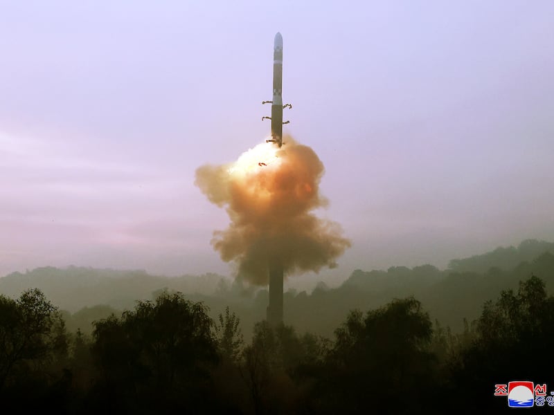 A test-fire of the Hwasong-19 intercontinental ballistic missile, at an undisclosed location in North Korea, Oct. 31, 2024.