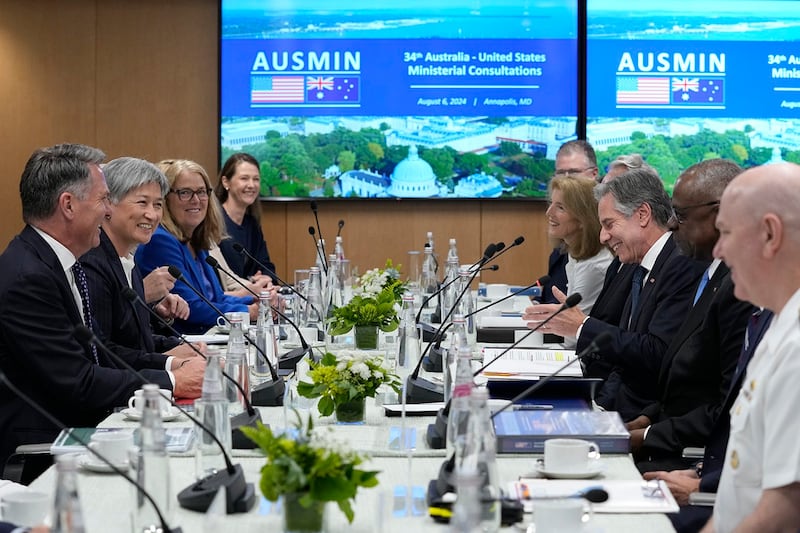 2024年8月6日,美国与澳大利亚在美国安纳波利斯举行年度美澳部长级磋商会议。(美联社)