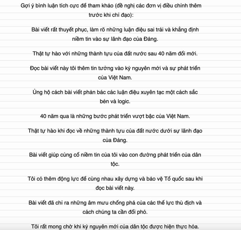 Các gợi ý bình luận dưới bài viết được gửi cho học sinh