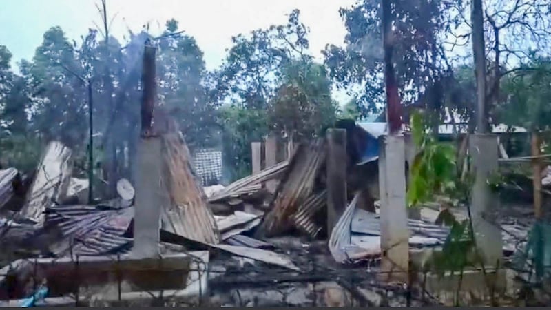 Destroyed homes in Wai Thar Li village, Rakhine state, Myanmar, May 7, 2024. (Citizen Journalist)