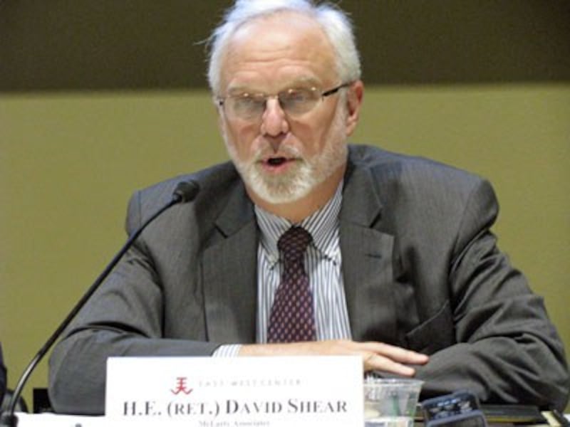 David Shear, senior advisor on Asia-Pacific and Southeast Asia at McLarty Associates, discusses US security and defense policy in Southeast Asia, in Washington, Nov. 8, 2017.