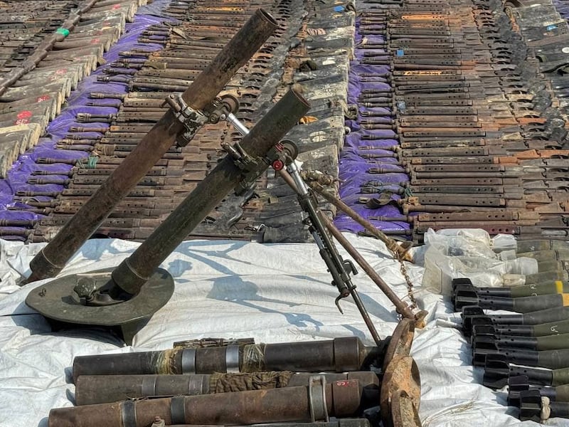 Weapons seized by the Arakan Army after the final capture of Border Guard Police Station No. 5 in Maungdaw, Myanmar, Dec. 8, 2024.