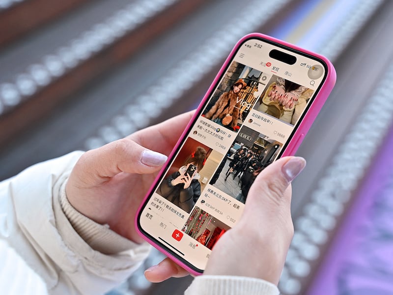 A smartphone displays the Chinese social networking and e-commerce app Xiaohongshu, also known as RedNote, in Beijing on January 15, 2025.